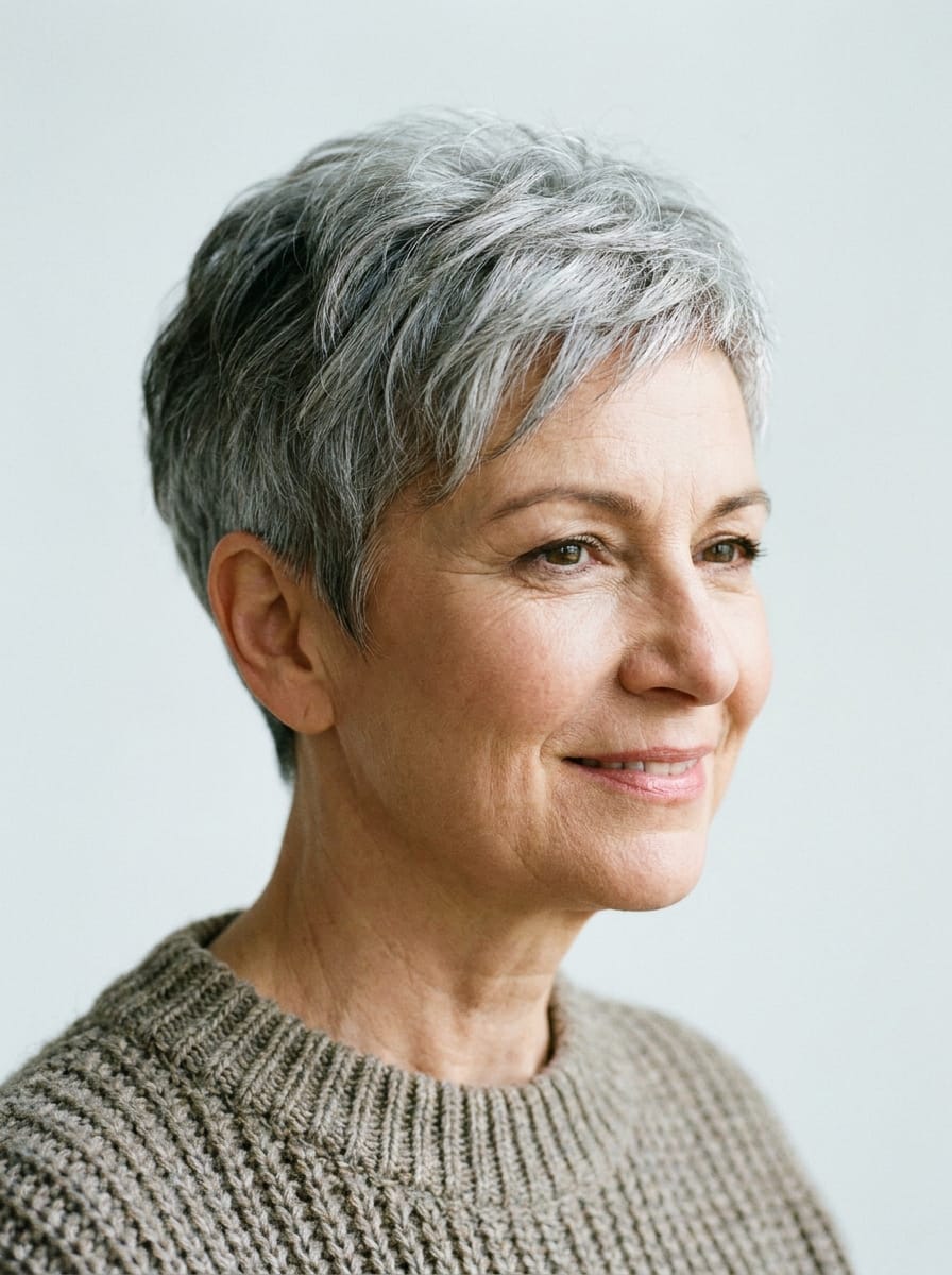 Tapered Pixie mit kurzem Nacken - Graue Kurzhaarfrisuren für Damen